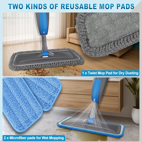 BPAWA Spray Mops for Floor Cleaning - Microfiber Wet Dry Dust Mop for Hardwood Laminate Wood Tile Vinyl Floors with 3 Washable Pads fit for Swiffer PowerMop - Image 4