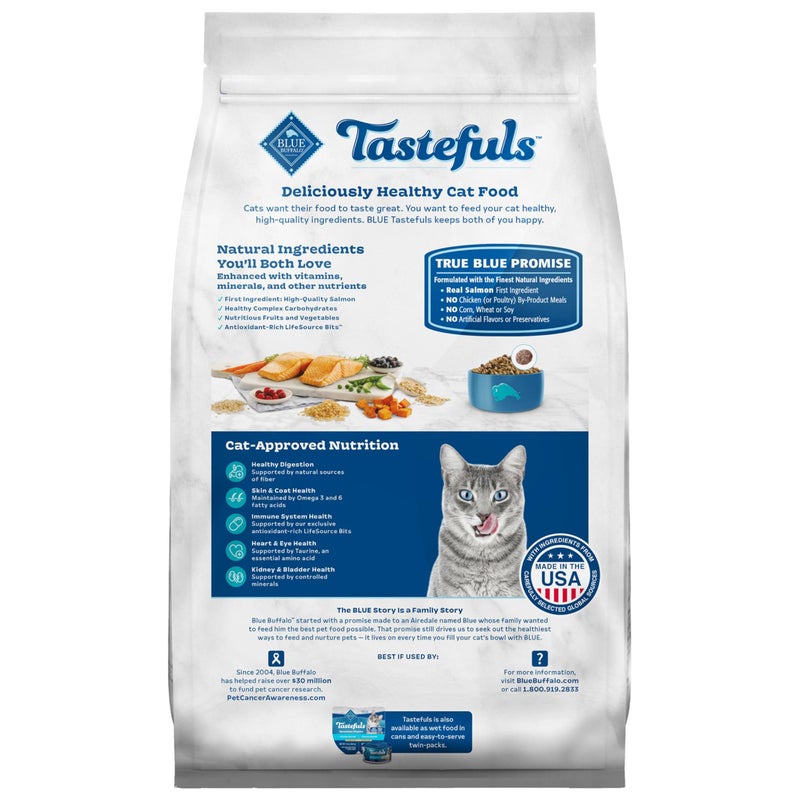 Blue Buffalo Tastefuls Natural Dry Food for Adult Indoor Cats, Salmon & Brown Rice Recipe, 3-lb. Resealable Bag - Image 2
