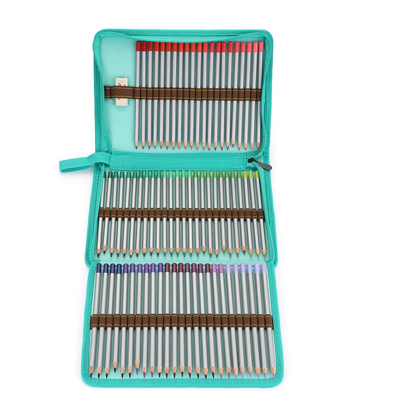 BTSKY Portable Canvas Zippered Colored Pencil CaseSuper Large Capacity 72 Slot Pencil Bag Pouch for Watercolor Pencils Blue