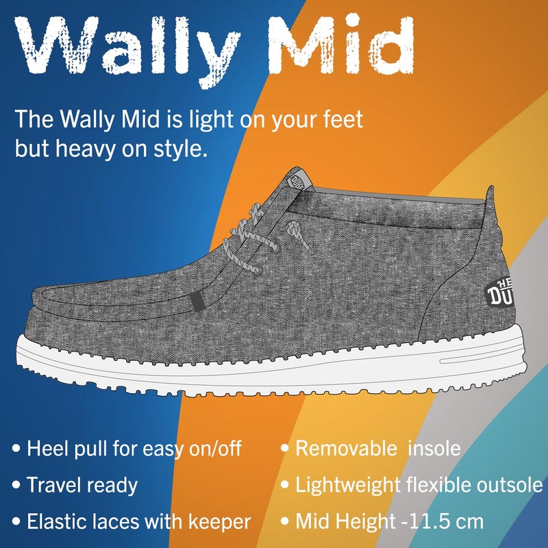 HEYDUDE Men's Wally Mid Canvas Grey Size 9 | Men's Shoes | Men Slip-on Loafers | Comfortable & Light-Weight - Image 3