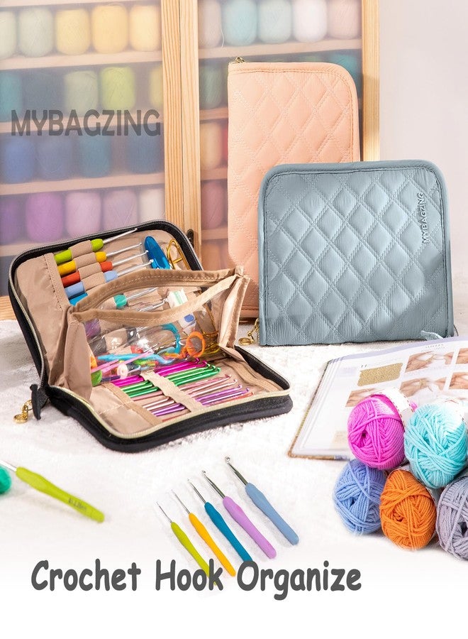 MYBAGZING حقيبة MYBAGZING لخطافات الكروشيه مع مجموعة من 14 مقاسًا من خطافات الكروشيه (2 مم (B) - 10 مم (N))، خطافات كروشيه مريحة مع حامل - تنظيم خطافات الكروشيه لمحبي الكروشيه - Image 2