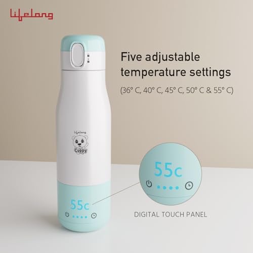 Lifelong Cuppy Milk Warmer and Storage for Babies 350 Ml|Portable Baby Milk Warmer with Digital Touch Panel & Temperature Setting|Type C Charging|10500 mAh Long Battery Life & Breakproof Inside Steel - Image 3