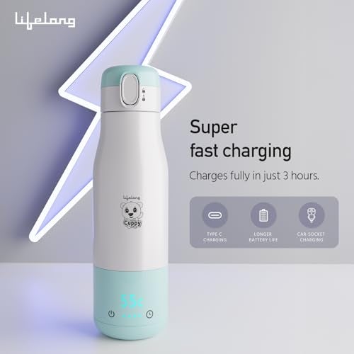 Lifelong Cuppy Milk Warmer and Storage for Babies 350 Ml|Portable Baby Milk Warmer with Digital Touch Panel & Temperature Setting|Type C Charging|10500 mAh Long Battery Life & Breakproof Inside Steel - Image 2