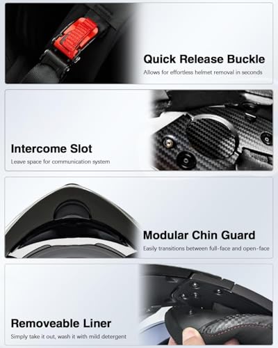 TTMiku Modular Motorcycle Helmet DOT Approved, Lightweight Full Face Flip Up ATV Street Dirt Bike Helmet Dual Visor Sun Shield for Adult Men Women (Carbon Fiber, Small) - Image 5