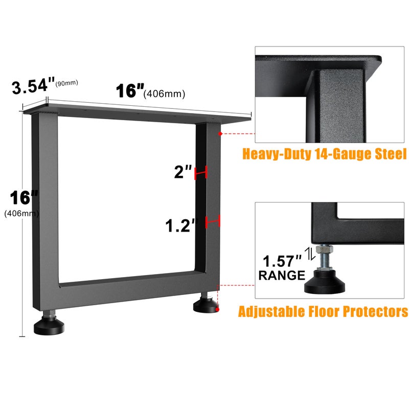 CHICAURA Heavy-Duty Metal Table Legs, 16x16 inches, Modern Industrial Style Steel Square Frame, Suitable for Coffee Tables, Side Tables, etc., Load-Bearing Capacity of 800 pounds, 2-Piece Set (Black) - Image 2