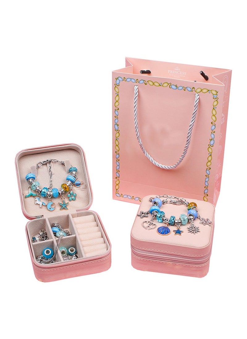 Princess Girls Bracelet Making Kit, 66pcs DIY Beaded Jewelry Making Kit, Easy to Craft Necklace Personalized Birthday Gifts With Portable Bracelet Organizer Box for Age 4-12 Girls - Blue  - Image 1