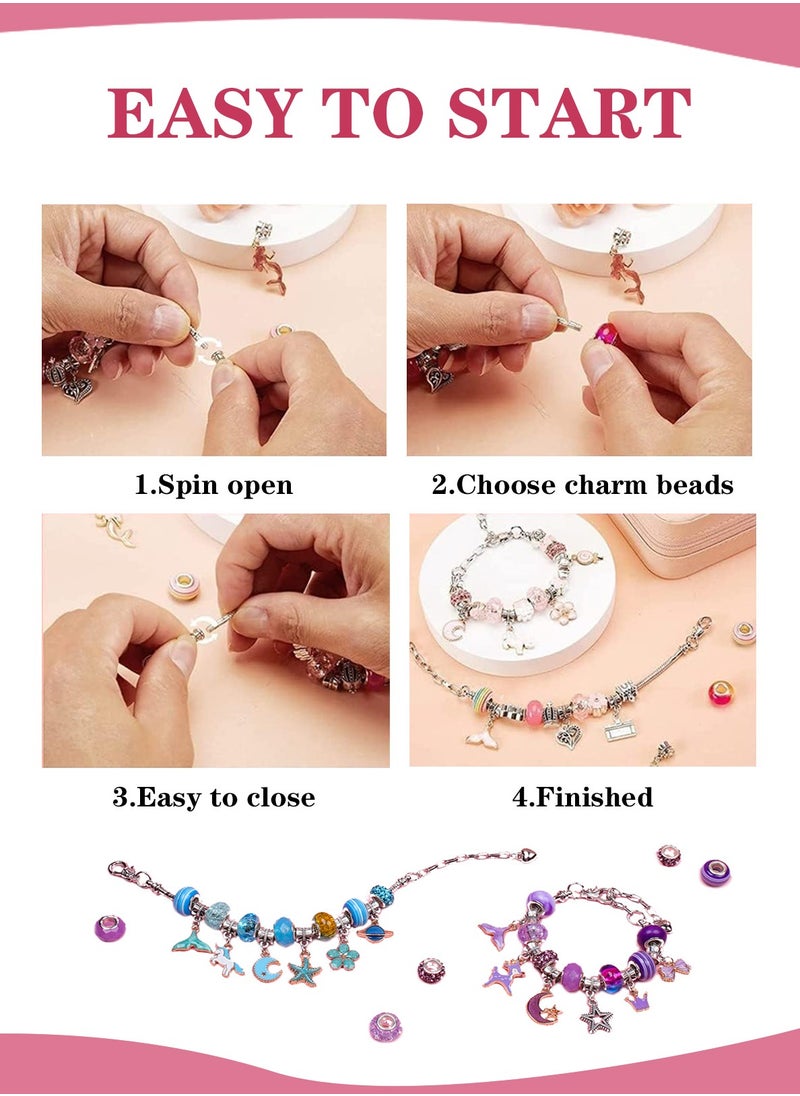 Princess Girls Bracelet Making Kit, 66pcs DIY Beaded Jewelry Making Kit, Easy to Craft Necklace Personalized Birthday Gifts With Portable Bracelet Organizer Box for Age 4-12 Girls - Blue  - Image 3