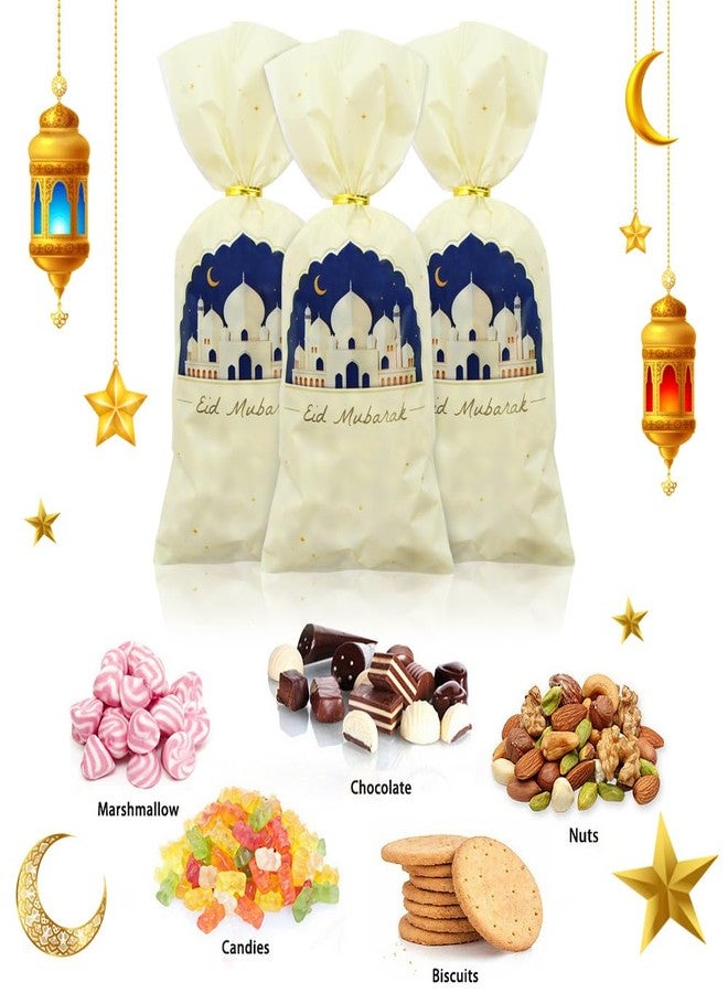 Geluode Eid Cellophane Treat Bags 50 PCS,Ramadan Mubarak Plastic Candy Bags with Twist Ties,Eid Moon Castle Gift Bags Party Favor Bags For Islamic Muslim Eid Mubarak Party - Image 4