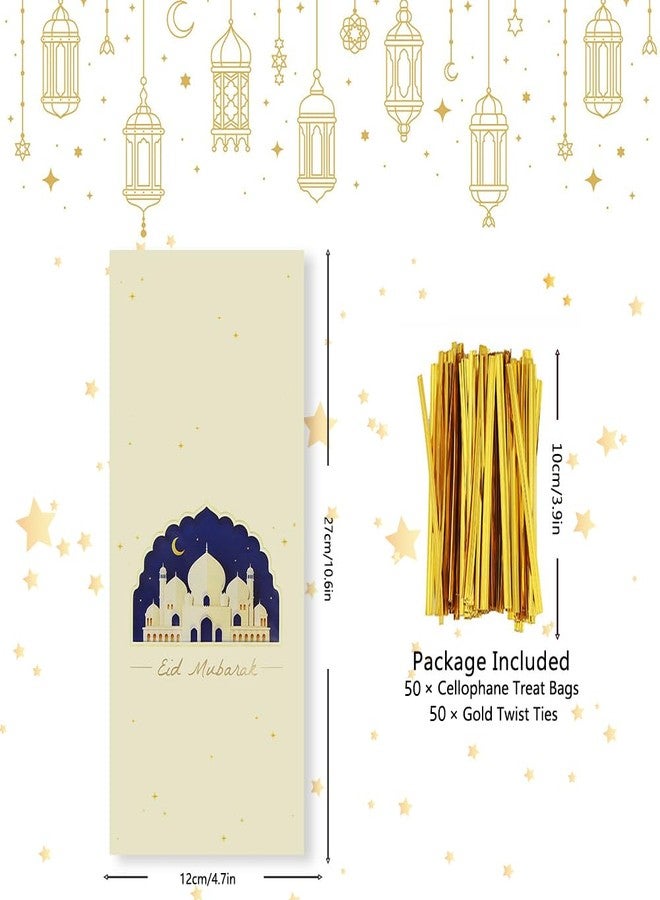 Geluode Eid Cellophane Treat Bags 50 PCS,Ramadan Mubarak Plastic Candy Bags with Twist Ties,Eid Moon Castle Gift Bags Party Favor Bags For Islamic Muslim Eid Mubarak Party - Image 2