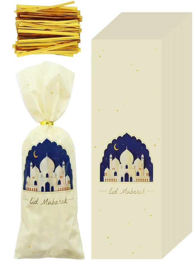 Geluode Eid Cellophane Treat Bags 50 PCS,Ramadan Mubarak Plastic Candy Bags with Twist Ties,Eid Moon Castle Gift Bags Party Favor Bags For Islamic Muslim Eid Mubarak Party - Image 3