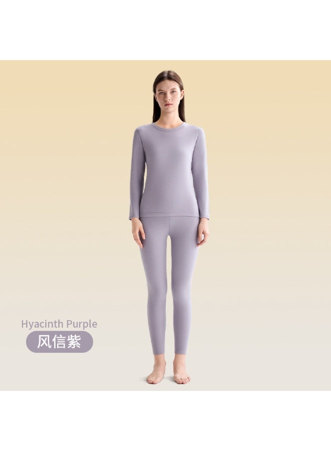 NIBEMINENT Warm Silk Underwear Set for Men And Women round Neck Fleece Lined Brushed Inner Autumn Winter Thermal Sleepwear Set - Image 1