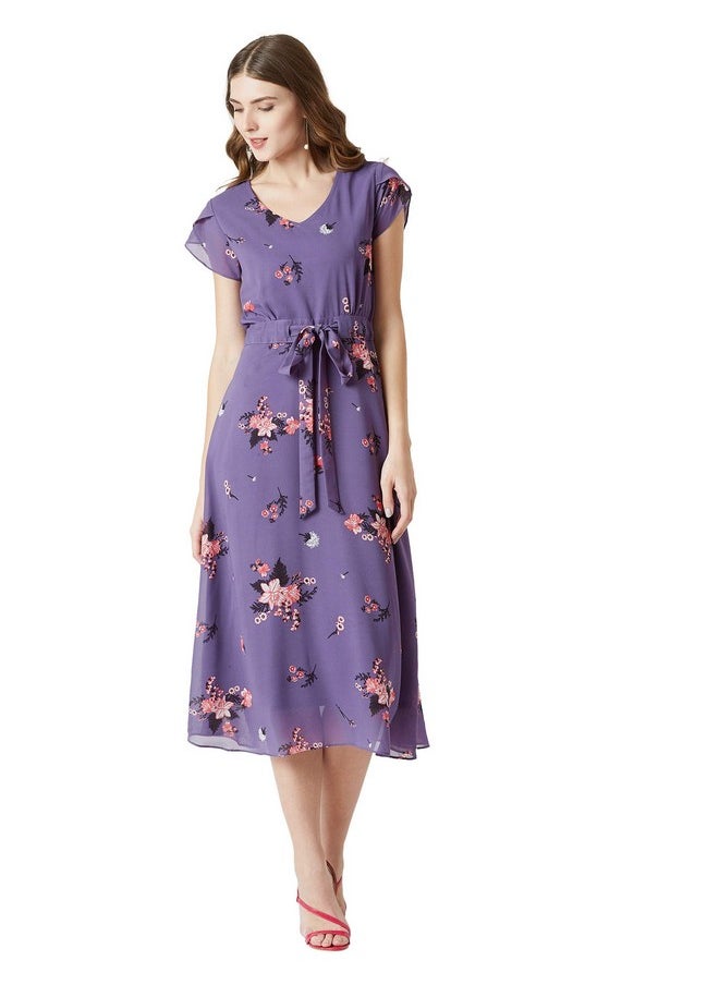 Miss Chase - Miss Chase Women's Georgette a-line Dress(MCSS19D12-95-190-05,Multicolor-Base Purple,Large) - Image 1