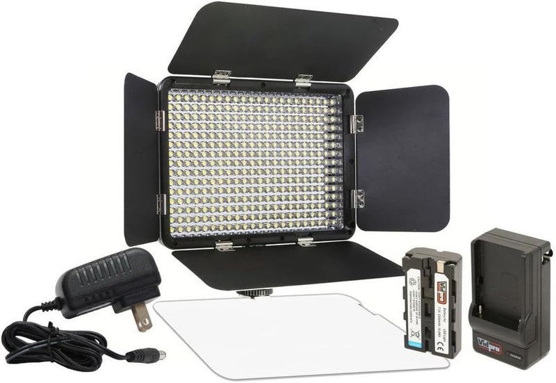VidPro LED-330X Photo and Video Light Kit - On Camera Panel LED Light - Adjustable and Dimmable 3200K-5600K Variable Color Light Fits Cameras w/Hot Shoe Includes Rechargeable Battery Diffuser - Image 1