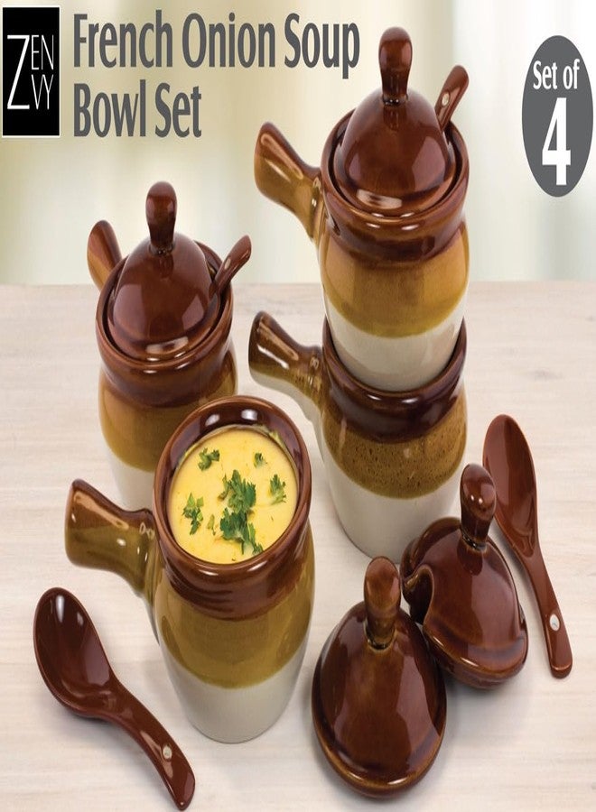 ZENVY French Onion Soup Bowl Set of 4 | Ceramic Soup Bowls, Lids, and Spoons | 16 Ounce - Image 4