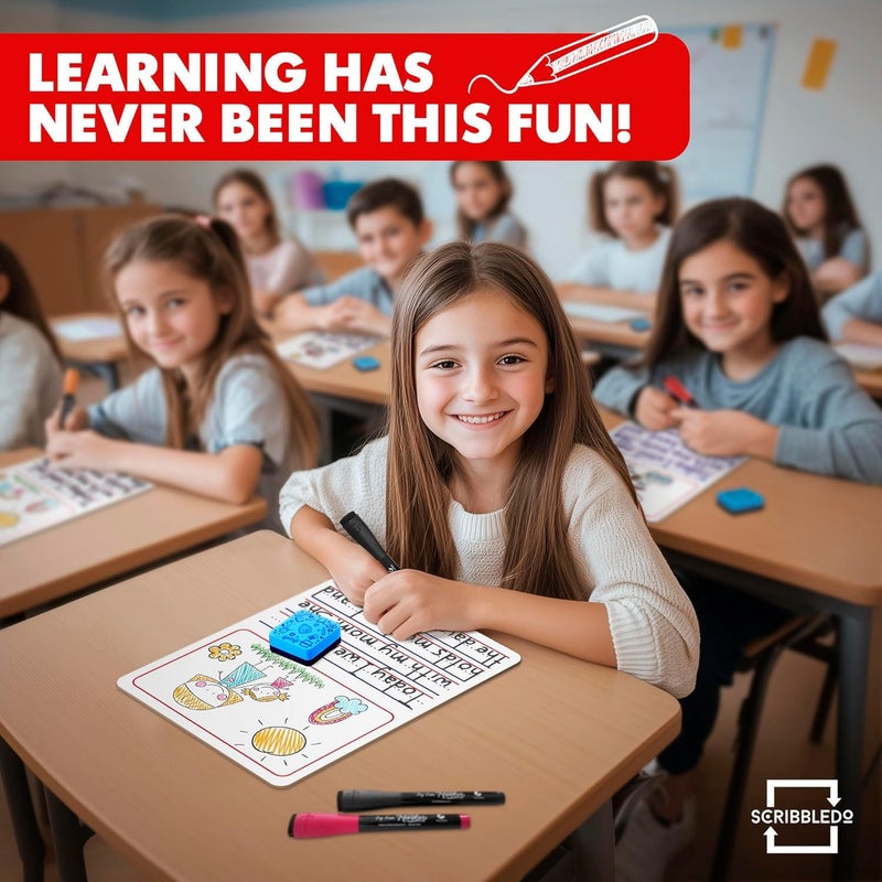 Scribbledo 10 Pack Double Sided Whiteboards 9â€x12â€ Story Lined Dry Erase Boards for Kids Writing Board Practice Drawing Small White Board Teacher Elementary Kindergarten Preschool + Erasers - Image 5