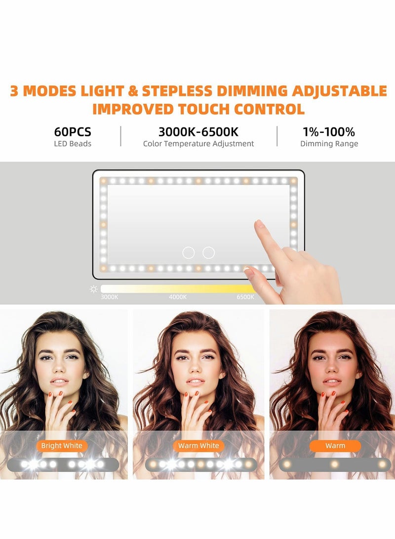 Excefore Car Sun Visor Vanity Mirror, Rechargeable Makeup Mirror with 3 Light Modes & 60 LEDs, Dimmable Clip-on Rear View Sun-Shading Cosmetic Mirror with Touch on Screen, Universal for Car Truck SUV - Image 3