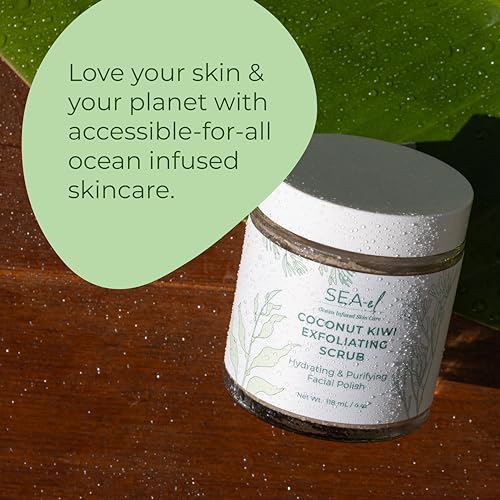Sea-El Sea El Coconut Kiwi Exfoliating Face Scrub Hydrating Calming & Purifying Anti Aging Exfoliator - Bamboo Pumice & Green Tea Detoxifying Exfoliant Facial Cleanser & Polish for Women & Men - 4 Oz - Image 5