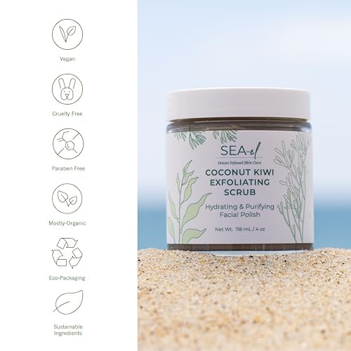 Sea-El Sea El Coconut Kiwi Exfoliating Face Scrub Hydrating Calming & Purifying Anti Aging Exfoliator - Bamboo Pumice & Green Tea Detoxifying Exfoliant Facial Cleanser & Polish for Women & Men - 4 Oz - Image 3