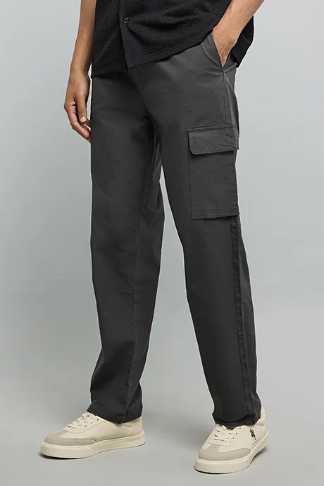 أر أند بي Solid Cargo Pants with Drawstring Waist