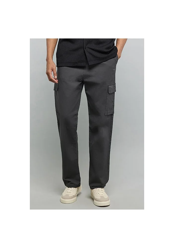 Solid Cargo Pants with Drawstring Waist
