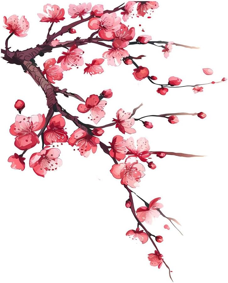 ARS 5.1" Japanese Cherry Blossom Graphic Stickers Laptop Decals for Windows Door Car Bumper DIY Decoration (E) - Image 1