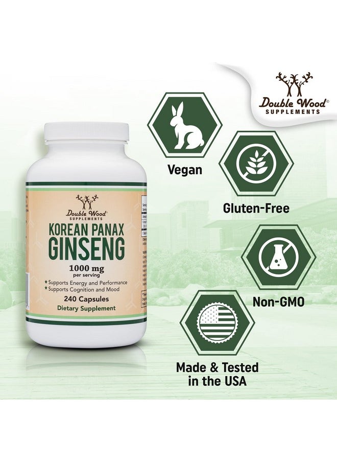 Double Wood Supplements - Ginseng Capsules (Korean Red Ginseng Extract Panax Ginseng 10% Ginsenosides) (4 Month Supply) 240 Vegan Capsules 1000Mg Per Serving For Mood Cognitive Function And Energy Support By Double Wood - Image 1