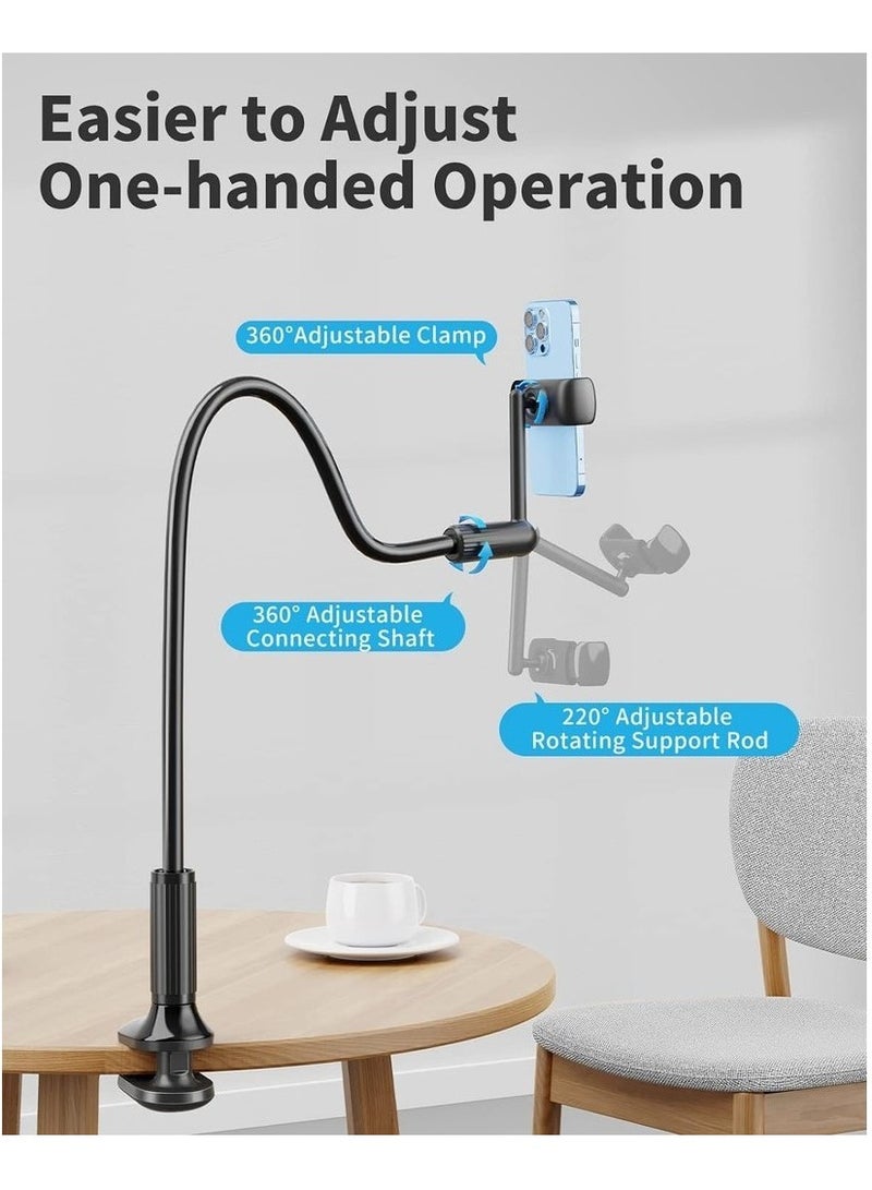 حامل هاتف على شكل عنق الإوزة للسرير، قضيب دعم يدور 360 درجة، حامل هاتف محمول قابل للتعديل بيد واحدة، ذراع طويل مرن، مشبك لوح أمامي، حامل هاتف محمول - Image 5