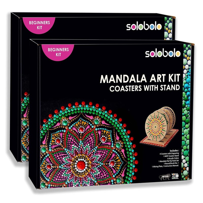 SOLOBOLO Mandala Art kit for Kids Adults,Indian Art Forms Kits,Art & Craft kit Birtday Return Gift for Girls 9-12 12-15,Coloring & Painting kit Using Water Brush | Pack of 2 - Image 1