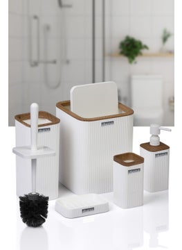 ‎okyanus Home Ocean Home Mina White Wooden Patterned Striped Square 5-Piece Bathroom Set  - Image 2