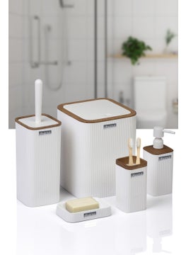 ‎okyanus Home Ocean Home Mina White Wooden Patterned Striped Square 5-Piece Bathroom Set  - Image 3