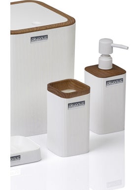 ‎okyanus Home Ocean Home Mina White Wooden Patterned Striped Square 5-Piece Bathroom Set  - Image 4