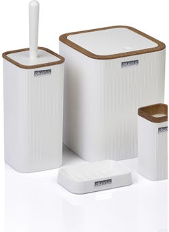 ‎okyanus Home Ocean Home Mina White Wooden Patterned Striped Square 5-Piece Bathroom Set  - Image 5