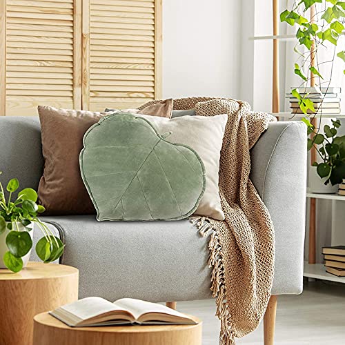 Peach Cuddle Velvet Leaf Shaped Throw Cushion Pillow For Living Room Décor (Pack of 1, 45X45 Cm, Green) - Image 2