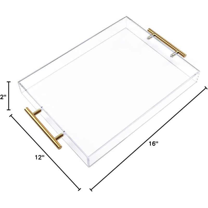 Moonlit Pond 40cm x 30cm Clear Acrylic Serving Tray with Golden Handles, Decorative Trays Sturdy Huge Capacity Acrylic Tray for Kitchen and Desk Organizer, Storage Tray (40cm x 30cm x 5cm) - Image 3
