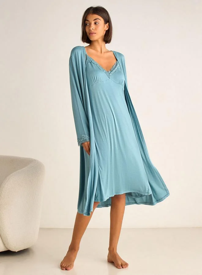 سبلاش فيڤ فستان نوم مع روب مزين بالدانتيل بلا أكمام