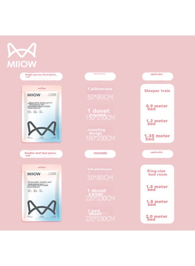 MIIOW Miiow Disposable Four-piece Set, Double-sided Thickened, No-wash, Dirt-proof Bedding, Including Bed Sheet, Duvet Cover, And Pillowcases, Hotel Bedding, Travel Supplies - Image 3