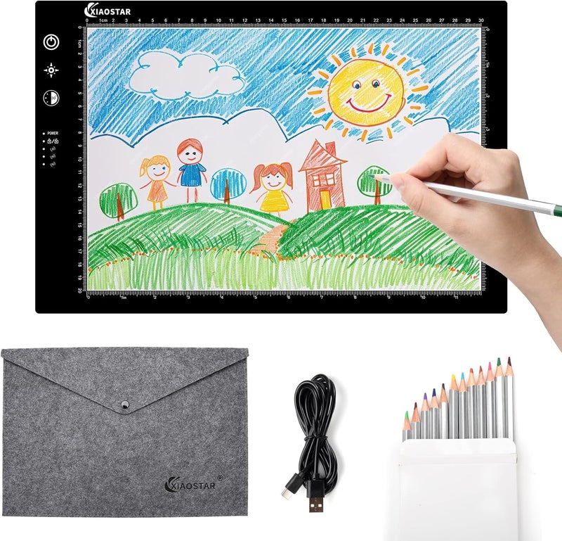XIAOSTAR Light Box Drawing Pad, Tracing Board with Type-C Charge Cable and Brightness Adjustable for Artists, AnimationDrawing, Sketching, Animation, X-ray Viewing (A4-P-STK-Black) - Image 1