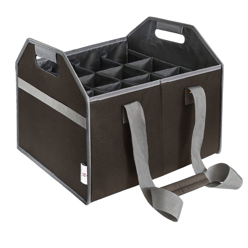 TheBarsentials 12 Bottle Wine Carrier Collapsible Reusable with Strap for Liquor Champagne Beer Glasses Storage Shopping Travel Black