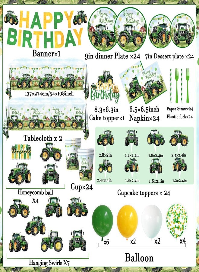 Peghoqu Tractor Birthday Decorations Tractor Party Tableware Set Disposable Paper Plates,Napkins,Tablecloth,Cups,Cake Topper,Banner for Green Farm Tractor themed Birthday Party Supplies,Serve 24 - Image 3