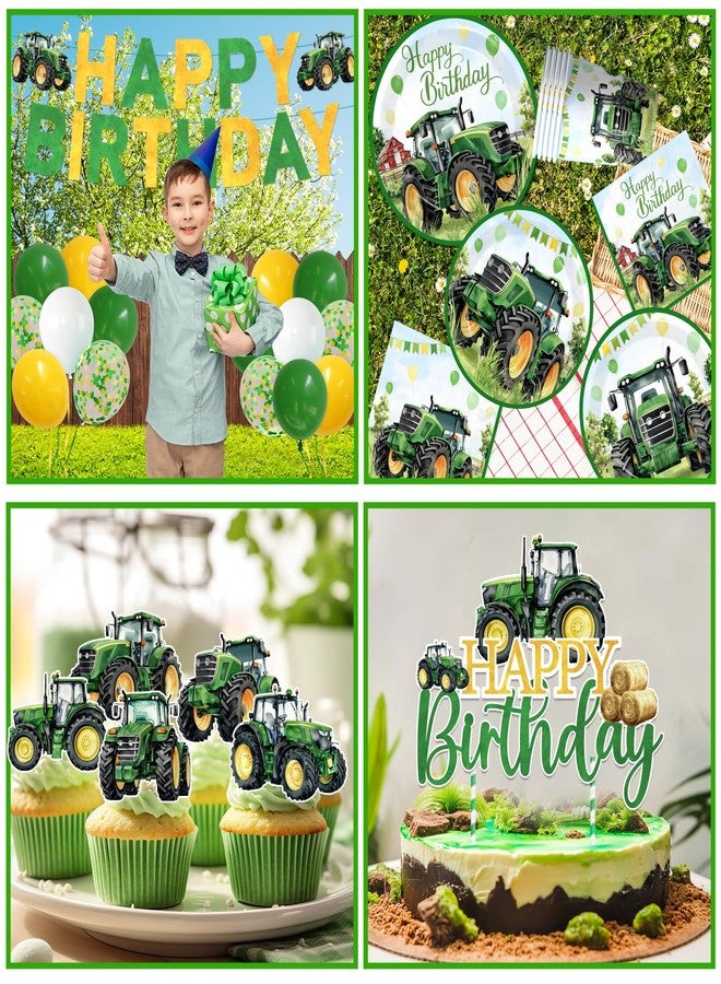 Peghoqu Tractor Birthday Decorations Tractor Party Tableware Set Disposable Paper Plates,Napkins,Tablecloth,Cups,Cake Topper,Banner for Green Farm Tractor themed Birthday Party Supplies,Serve 24 - Image 5