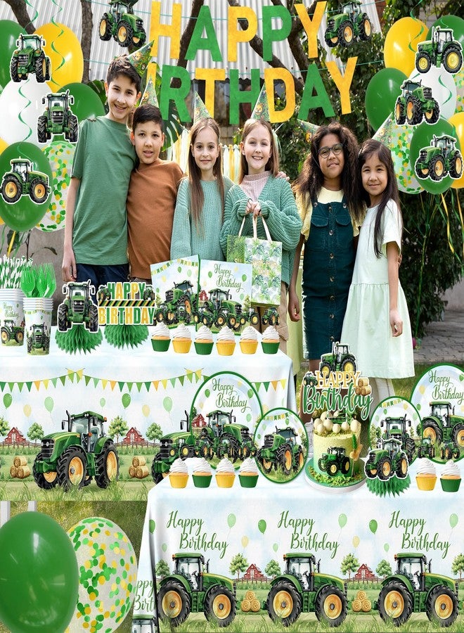 Peghoqu Tractor Birthday Decorations Tractor Party Tableware Set Disposable Paper Plates,Napkins,Tablecloth,Cups,Cake Topper,Banner for Green Farm Tractor themed Birthday Party Supplies,Serve 24 - Image 4