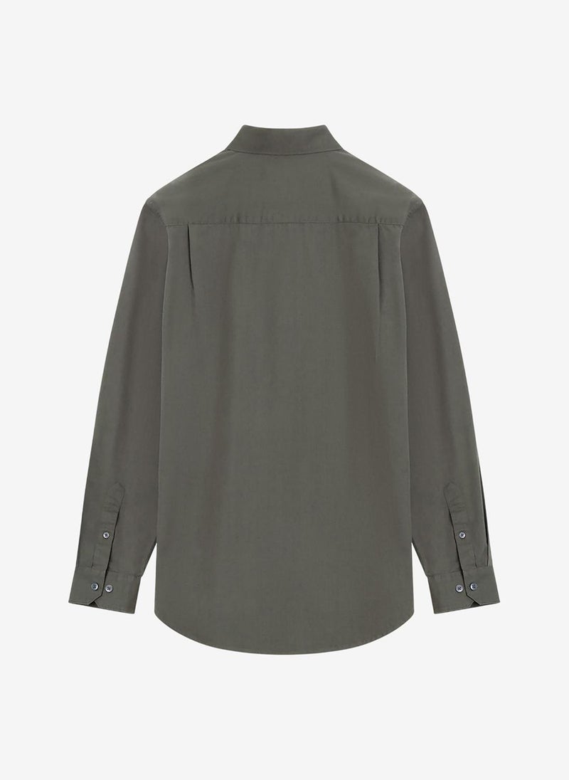 French Connection Men's Long Sleeve Twill Khaki Green Oxford Shirt - Image 4