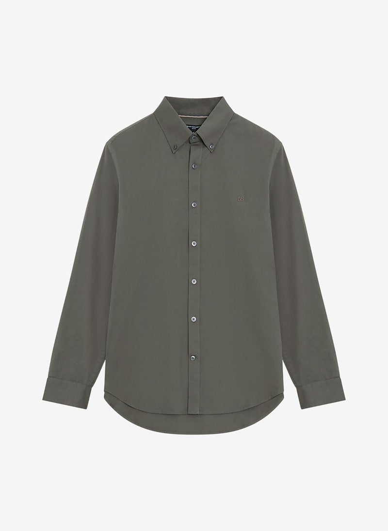 French Connection Men's Long Sleeve Twill Khaki Green Oxford Shirt - Image 3