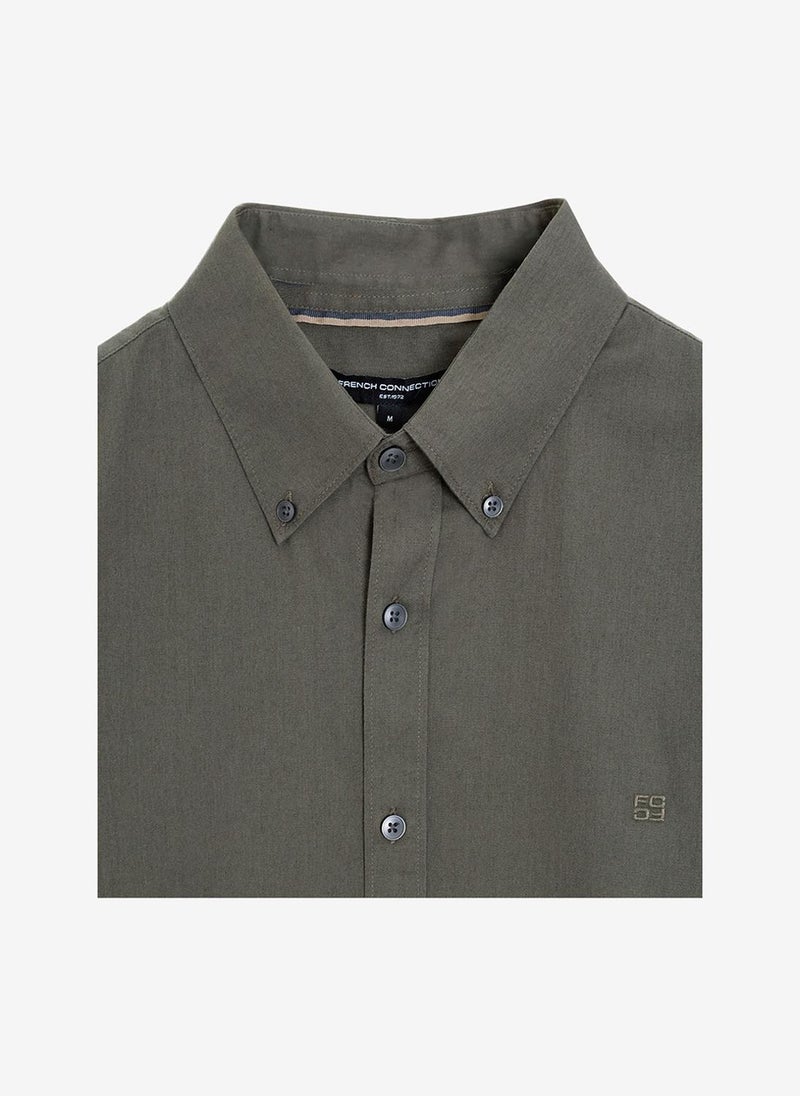 French Connection Men's Long Sleeve Twill Khaki Green Oxford Shirt - Image 5