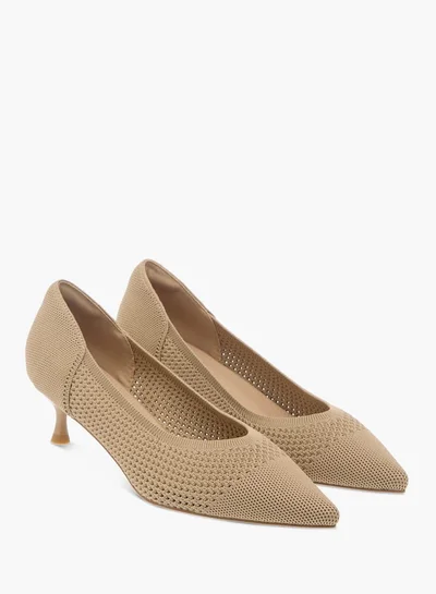 Flora Bella By Shoexpress Women's Textured  Slip-On Pumps with Kitten Heels