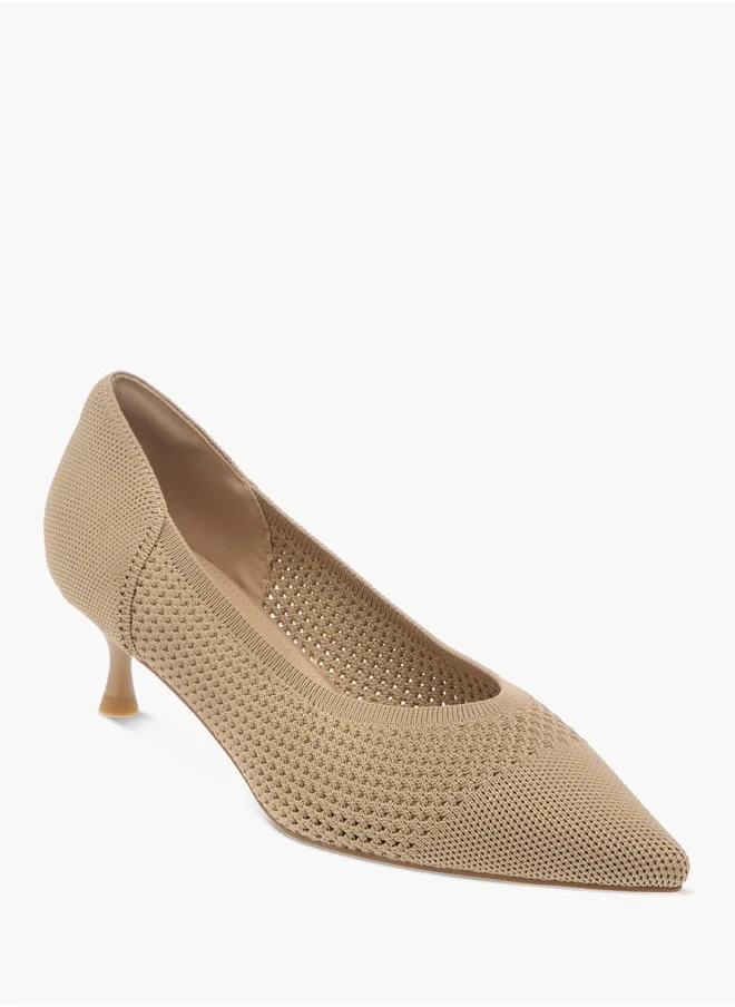 Flora Bella By Shoexpress Women's Textured  Slip-On Pumps with Kitten Heels