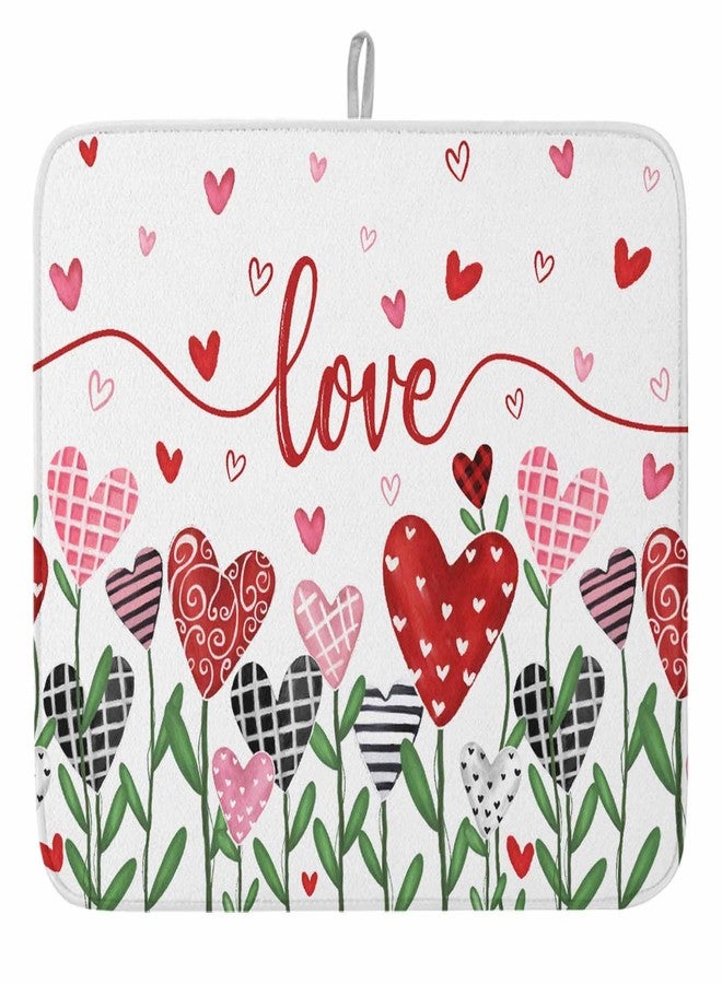 LooPoP Valentine's Day Dish Drying Mat for Kitchen Counter Pink Red Love Drying Pad Absorbent Drying Mats for Countertops Sinks Draining Racks Romantic Drainer Holiday Decorations 18x24 Inch - Image 1