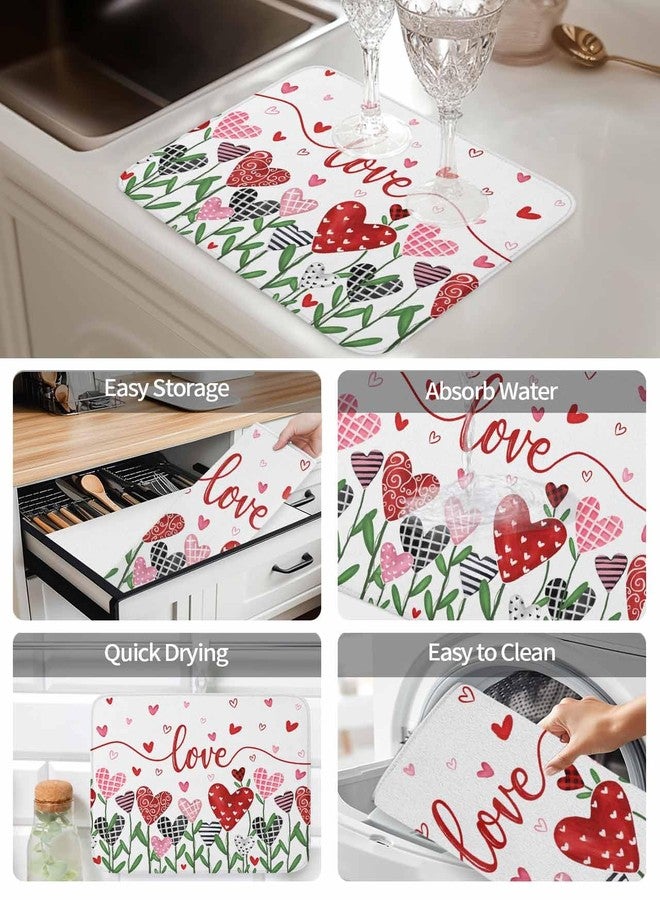 LooPoP Valentine's Day Dish Drying Mat for Kitchen Counter Pink Red Love Drying Pad Absorbent Drying Mats for Countertops Sinks Draining Racks Romantic Drainer Holiday Decorations 18x24 Inch - Image 5