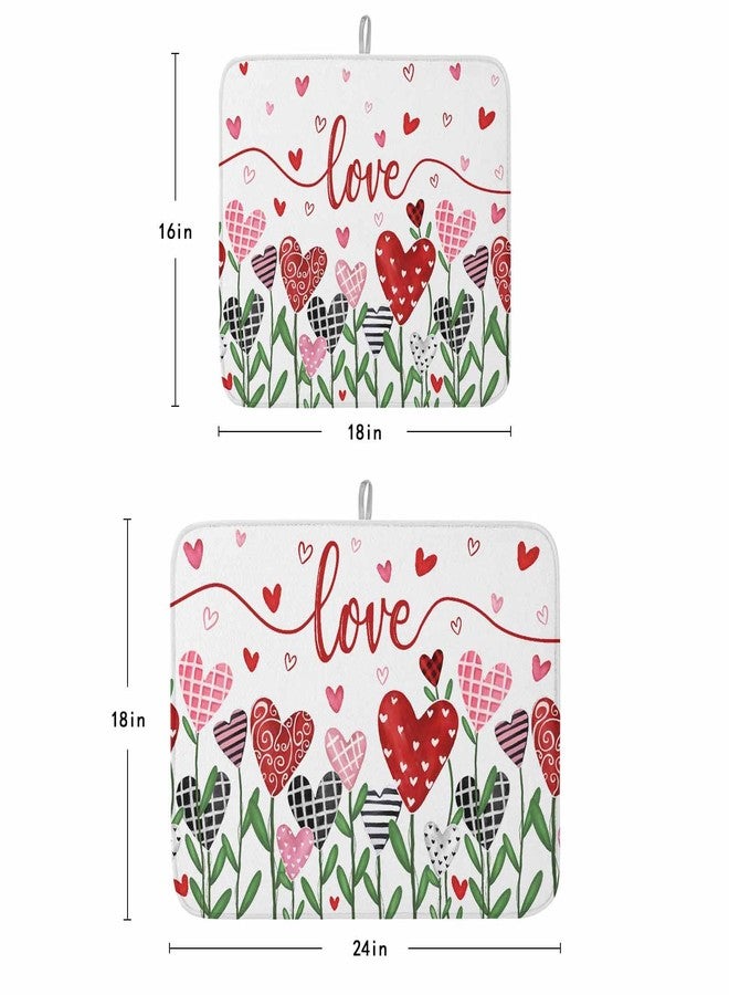 LooPoP Valentine's Day Dish Drying Mat for Kitchen Counter Pink Red Love Drying Pad Absorbent Drying Mats for Countertops Sinks Draining Racks Romantic Drainer Holiday Decorations 18x24 Inch - Image 4