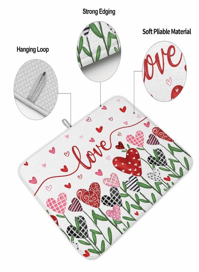 LooPoP Valentine's Day Dish Drying Mat for Kitchen Counter Pink Red Love Drying Pad Absorbent Drying Mats for Countertops Sinks Draining Racks Romantic Drainer Holiday Decorations 18x24 Inch - Image 3